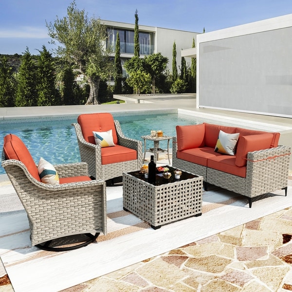 XIZZI 6Piece Patio Furniture Wicker Conversation Set with Swivel Chair