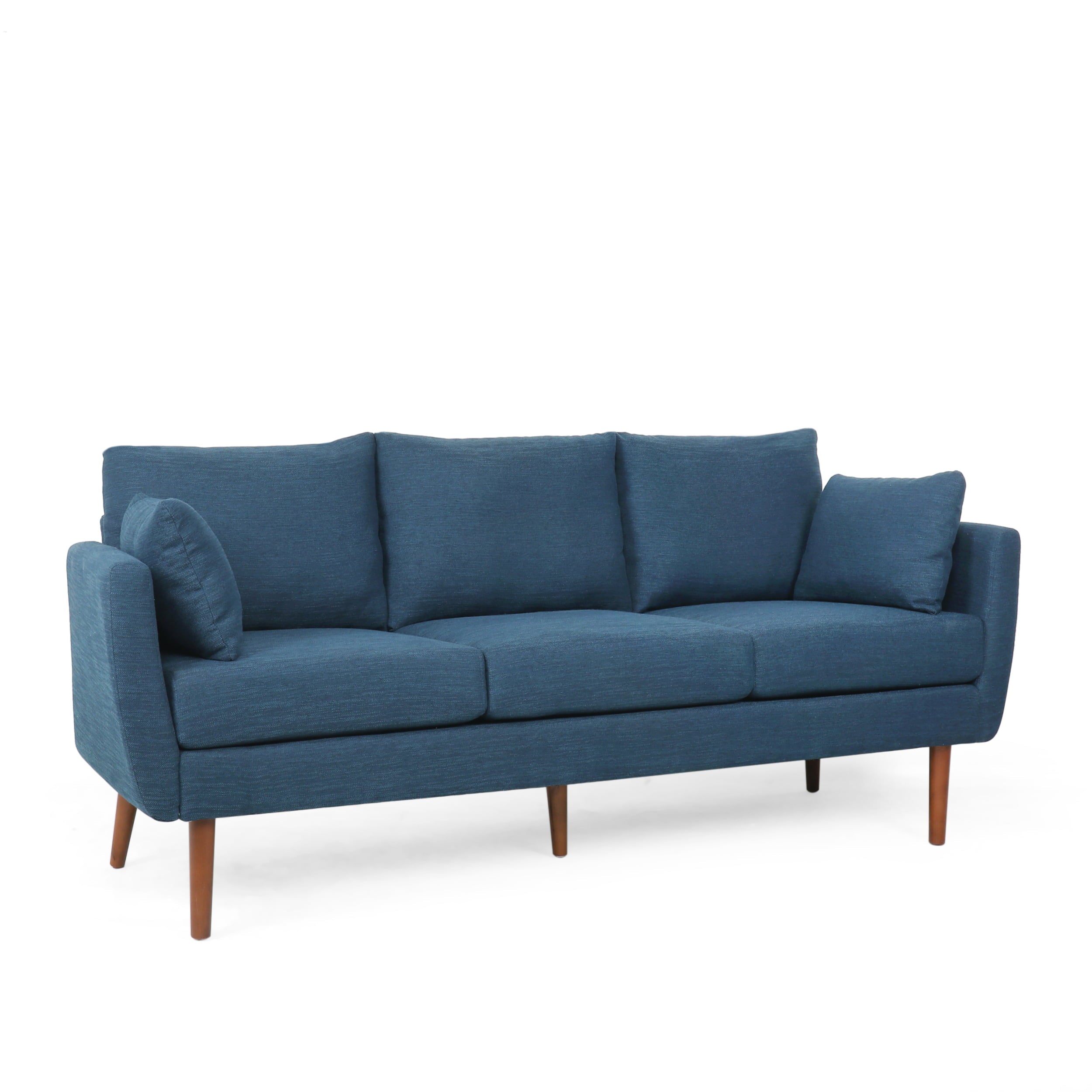 Noble House Marengo Sofa, Navy Blue and Walnut Fabric