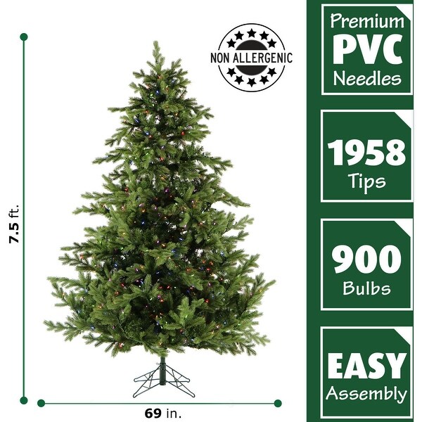 Fraser Hill Farmt Foxtail Pine 7.5foot Christmas Tree with Multicolor LED String Lighting