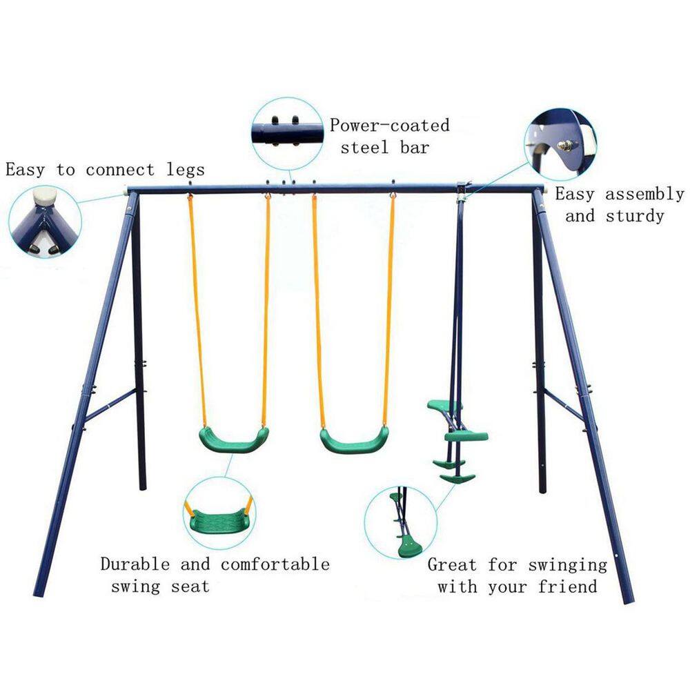 TIRAMISUBEST Blue 3 in 1 Outdoor Metal Swing Set with Glider W1408XY60517