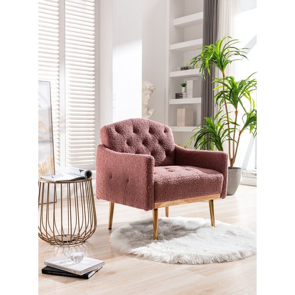 Teddy Fabric Accent Chair Leisure Single Sofa with Rose Golden Legs for Modern Living Room