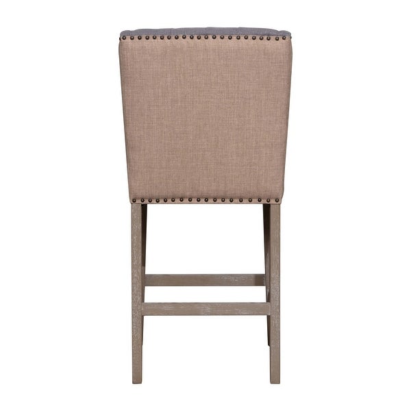 Abel Two-Toned Performance Linen Wingback Barstool， Jute and Light Grey - N/A