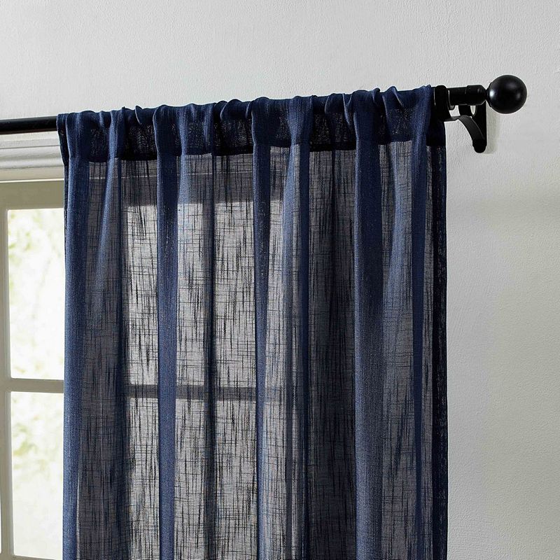 THD Linda Faux Linen Textured Semi Sheer Window Rod Pocket Thick Curtains Drapery Panels， Pair