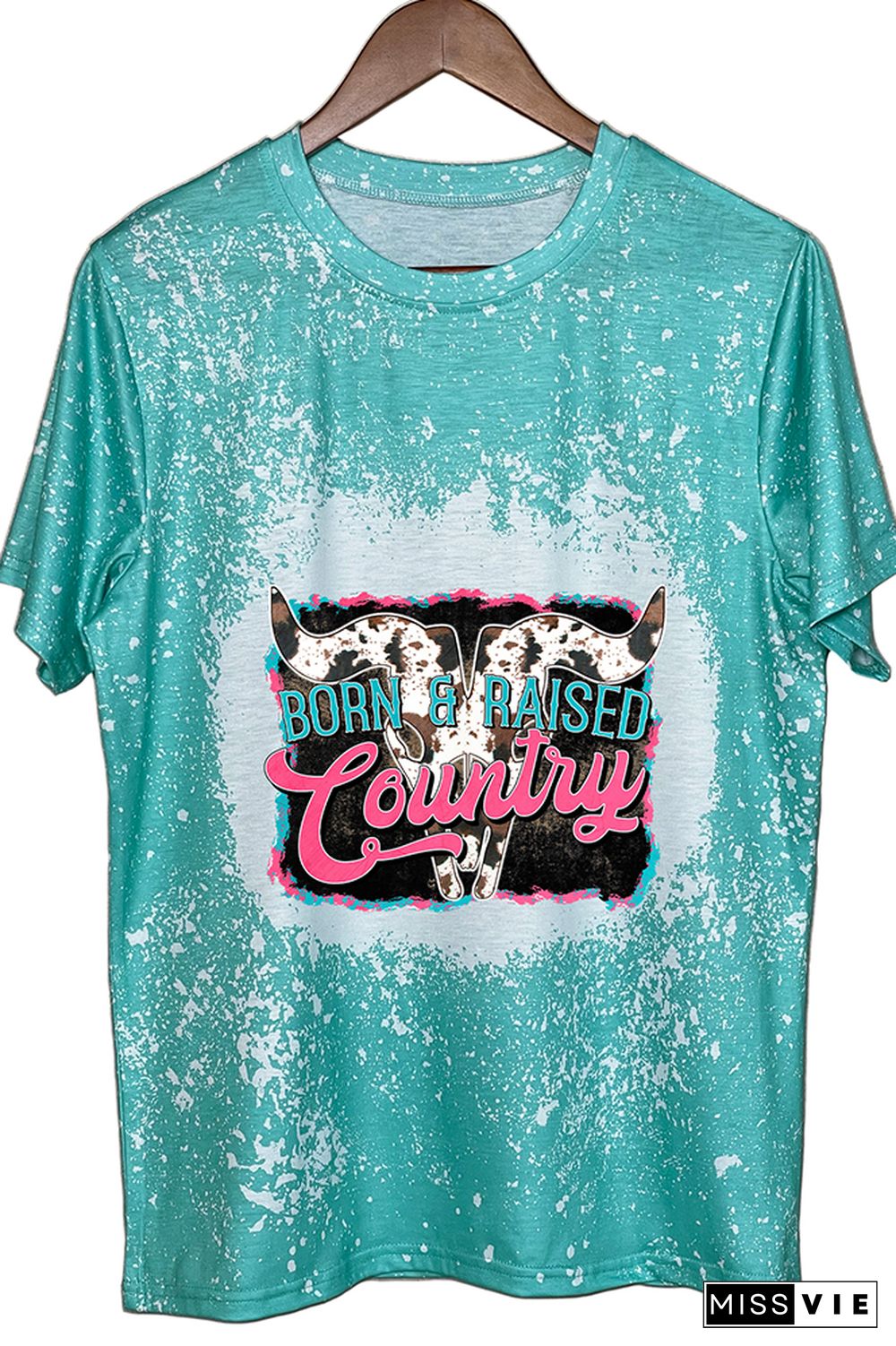 Born And Raised Country Cow Print Graphic Tee Wholesale