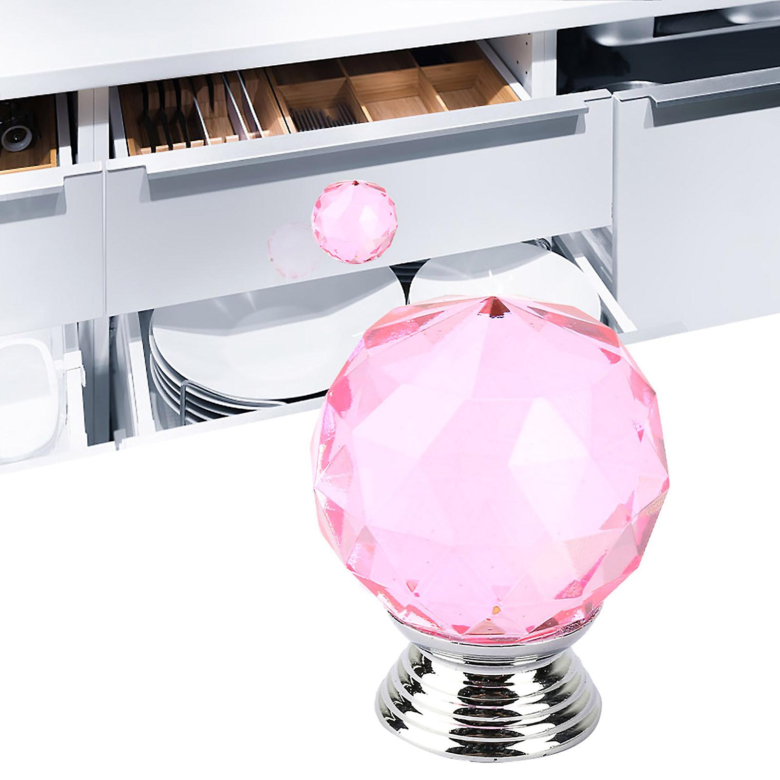 1PCS 30mm Ball Shape Crystal Glass Pull Handle Cabinet Drawer Cupboard Knob (Pink)