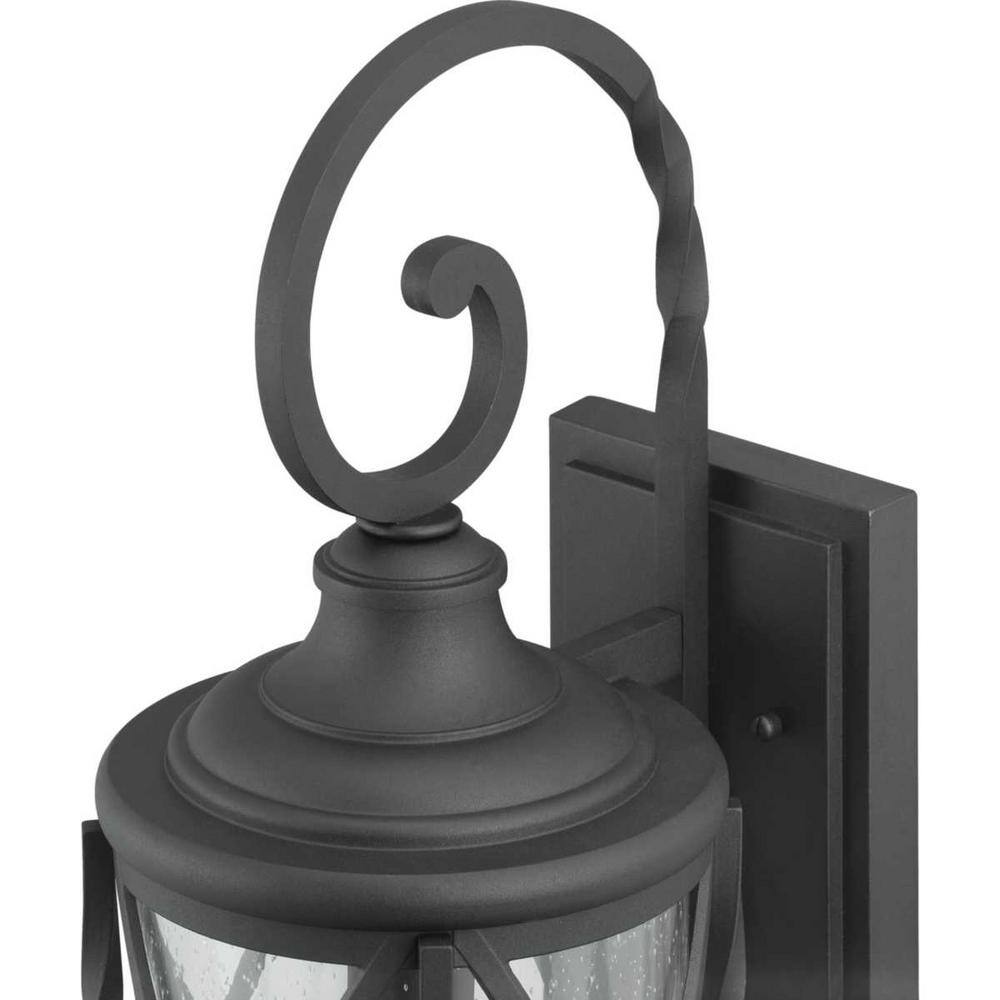 Home Decorators Collection Walcott Manor 8 in. One Light Black Industrial Outdoor Wall Lantern Sconce with Clear Seeded Glass 7954HDCBLDI