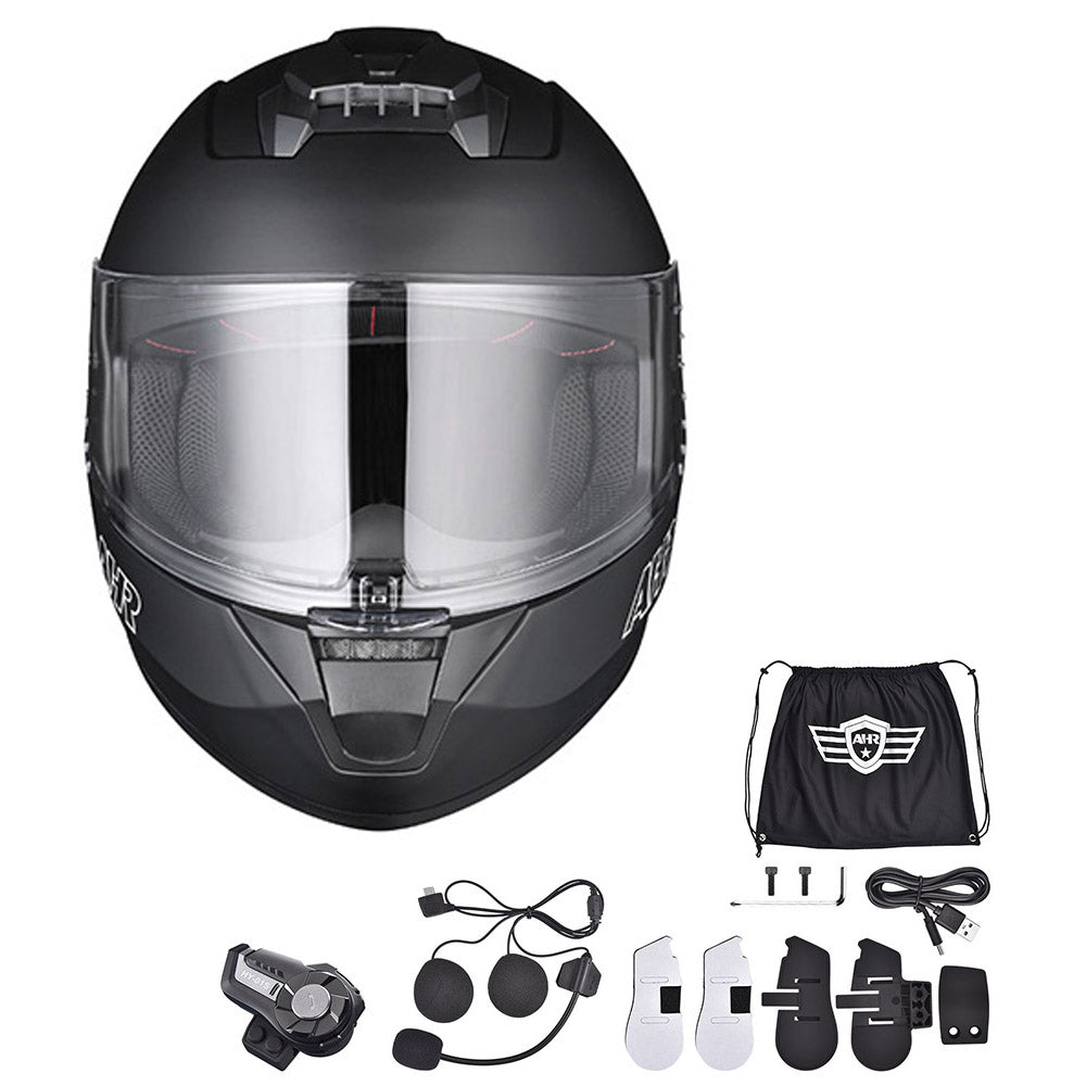 AHR Bluetooth Helmet DOT Full Face Intercom Matte Black