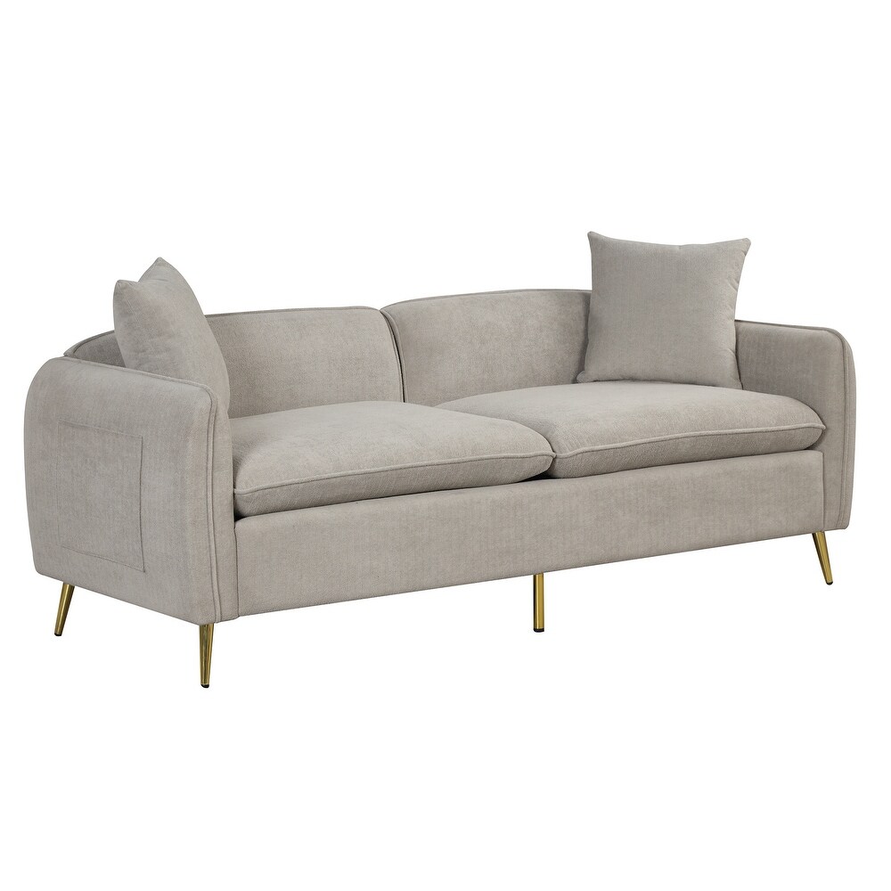 2 Piece Velvet Upholstered Sofa Sets with Loveseat Golden Metal Legs