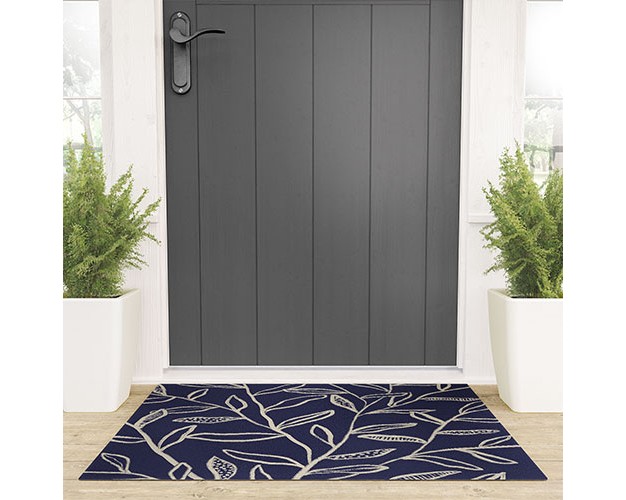 Alisa Galitsyna Navy Blue Patterned Leaves Welcome Mat Society6