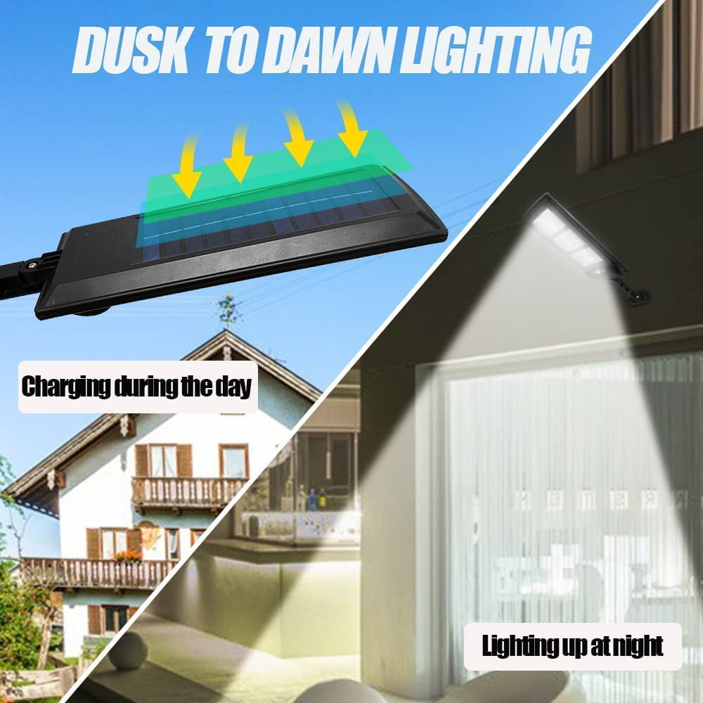 2 Pack Solar Street Lights Outdoor 180 LED Dusk to Dawn Motion Sensor Lights Remote Control Solar Flood Light Parking Lot Lights with 3 Lighting Modes for Garden Garage Backyard Patio