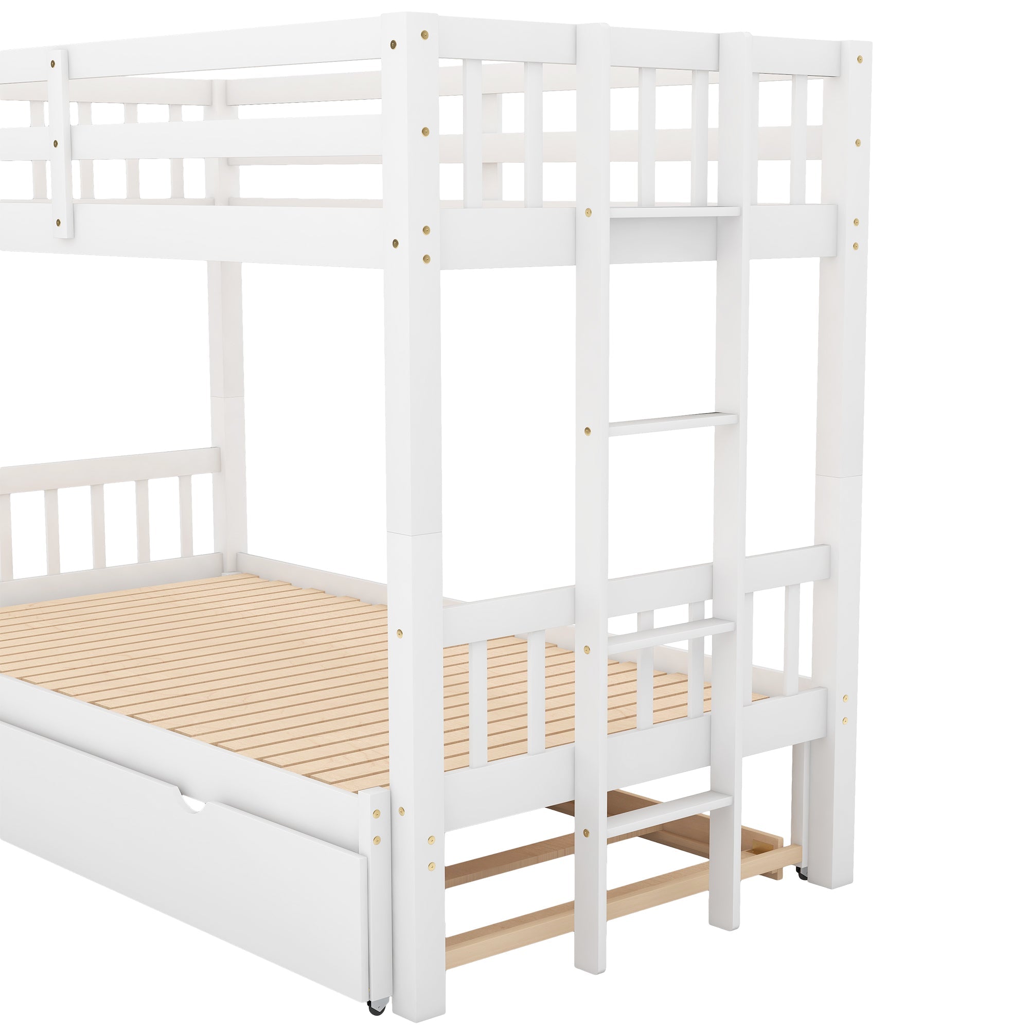 Euroco Wood Twin over Twin/King Bunk Bed with Trundle for Kids, White