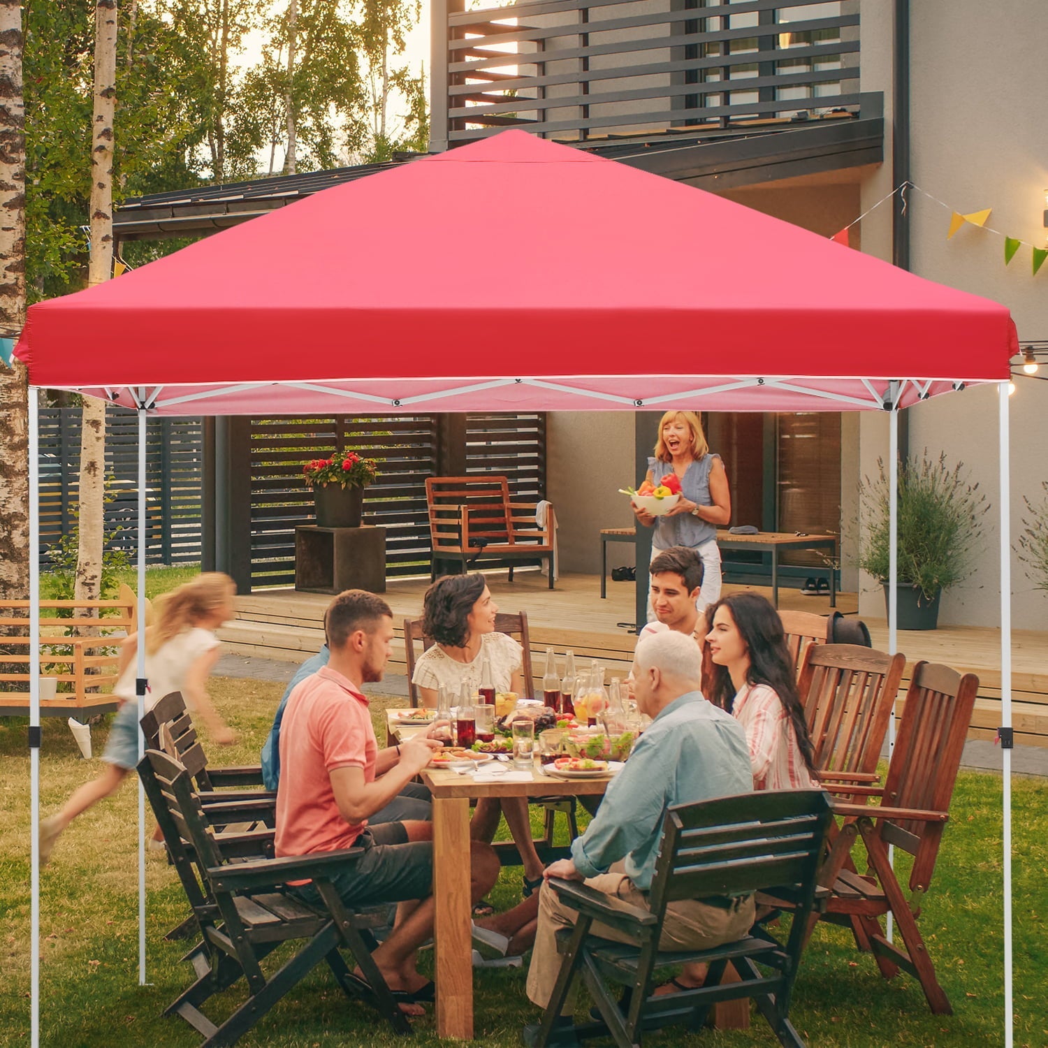 Ainfox 10' x 10' Pop up Canopy Tent Outside Canopy, One Push Tent Canopy with Wheeled Carry Bag, Extra 8 Stakes and 4 Ropes,Red