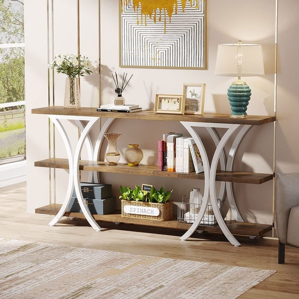 70.8 Inch Narrow Console Table with 3 Tier Shelves