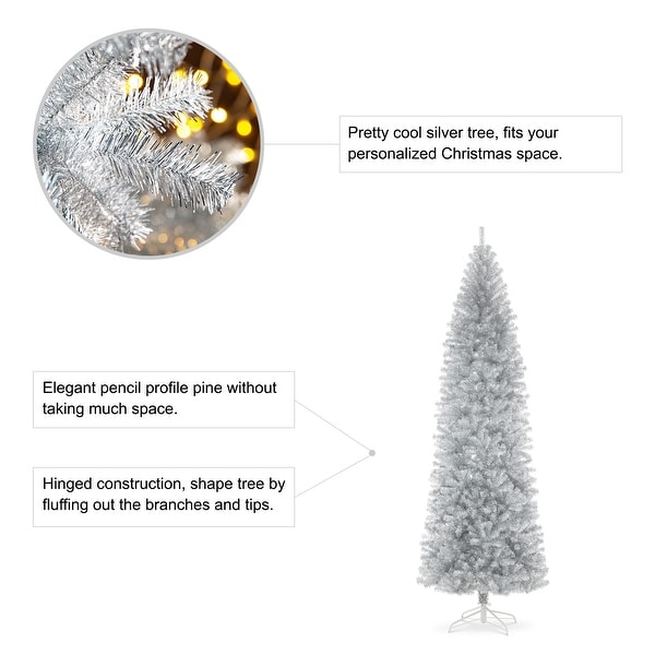 Glitzhome 7.5FT/9FT Black/Silver Unlit Tinsel Artificial Christmas Trees