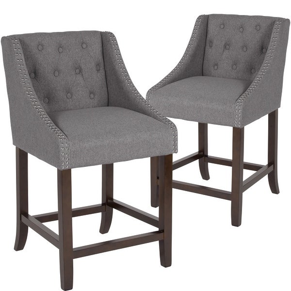 Transitional Tufted Upholstered/Walnut Finish Counter Stool (Set of 2)