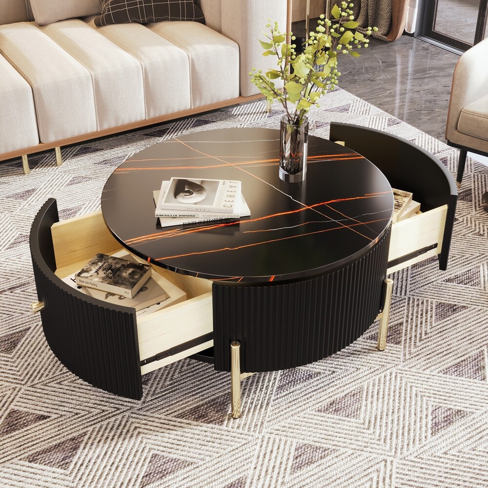 Modern Round Coffee Table with 2 large Drawers Storage Accent Table(31.5'')