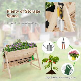 Costway 3 Tier Wooden Vertical Raised Garden Bed wStorage Shelf Side Hook  Liners TH10014