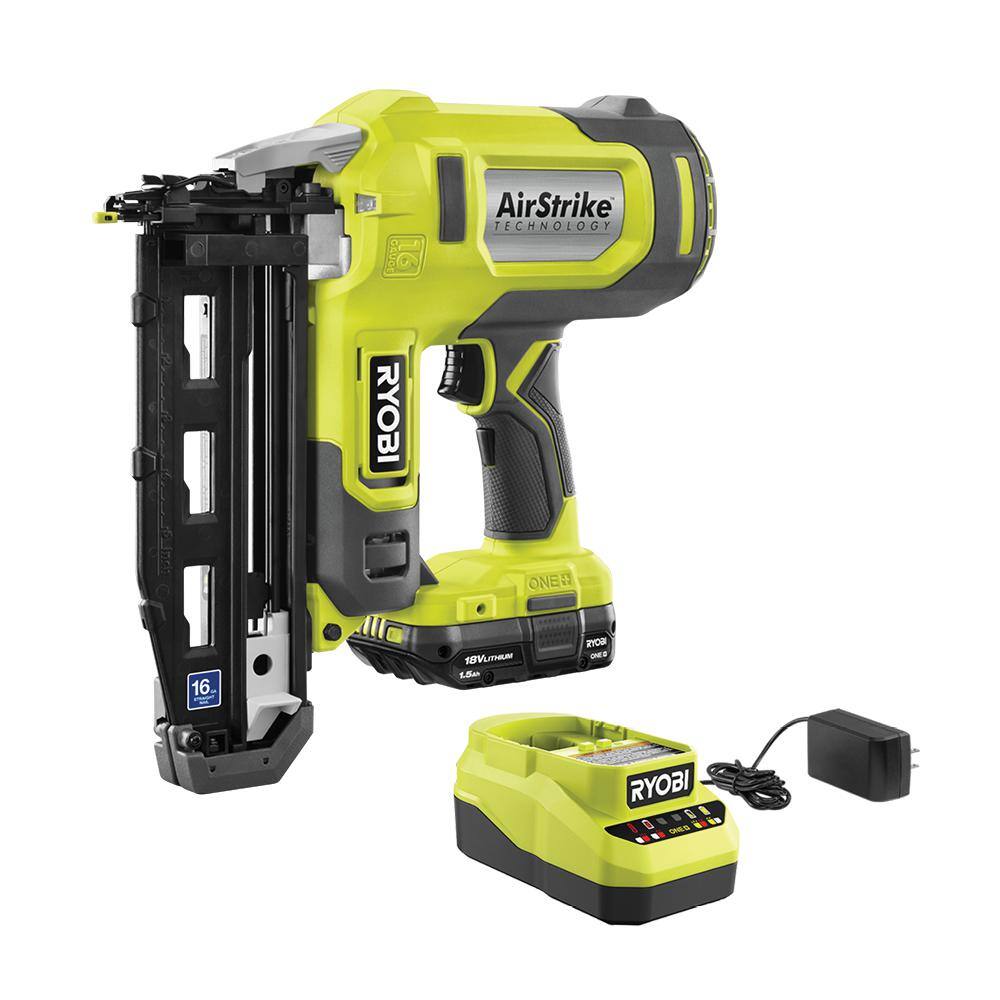 RYOBI ONE+ 18V 16-Gauge Cordless AirStrike Finish Nailer with 1.5 Ah Battery and Charger P326KN🎉Limited Time Offer🎉