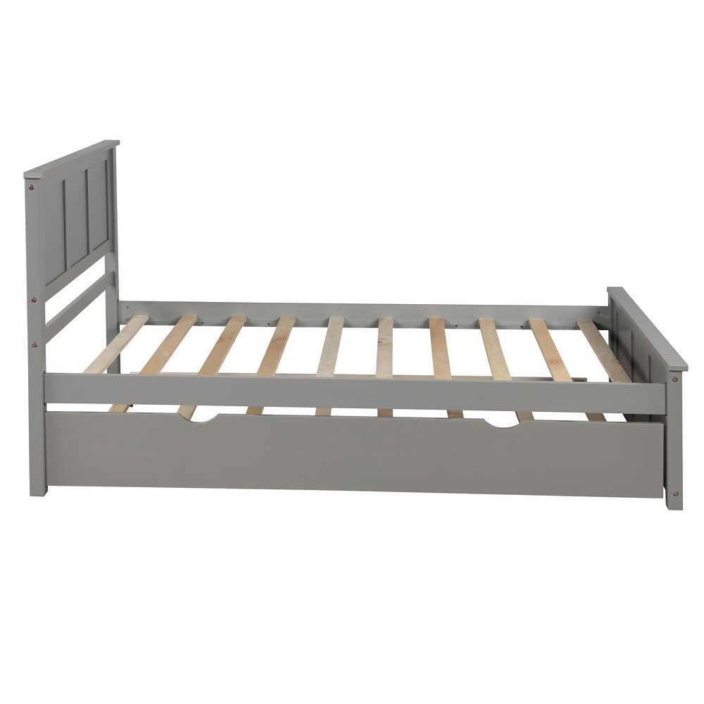 Twin Size Wood Platform Storage Bed with Trundle for Bedroom  Dorm