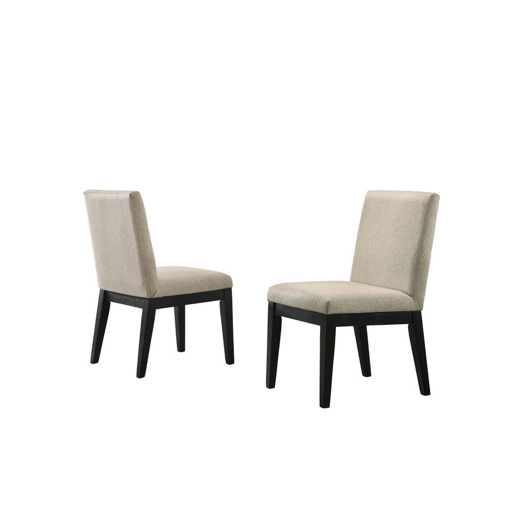 19 Inch Wood Dining Chair， Set of 2， Padded Backrest， Beige Upholstery