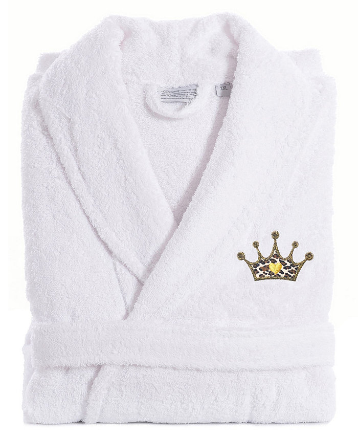 Linum Home Embroidered with Cheetah Crown Terry Bath Robe