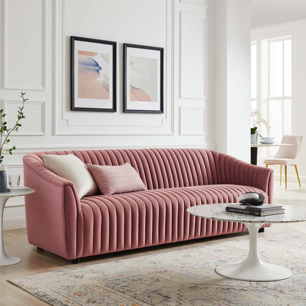 Announce Performance Velvet Channel Tufted Sofa  Dusty Rose   Contemporary   Sofas   by Homesquare  Houzz