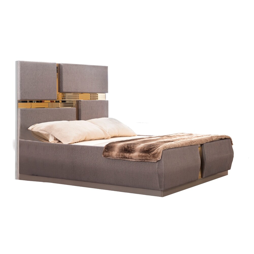 Lorenzo Modern Style Tufted Upholstery Queen/King Bed made with Wood   Mirror Accent