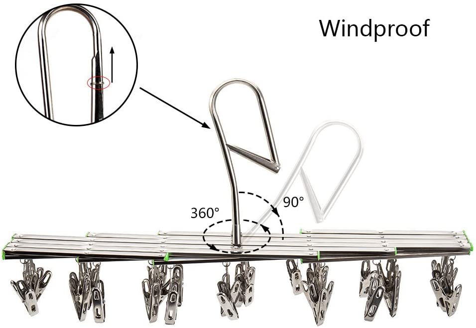 Stainless Steel Hanging Drying Rack-with 35 Clips Space Saer Drying Pegs Hook Drip Sock Dryer Hanger for Laundry Clothes Underwear Socks Gloes