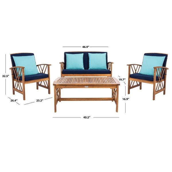 SAFAVIEH Outdoor Living Fontana Acacia/Navy Cushion 4piece Patio Set