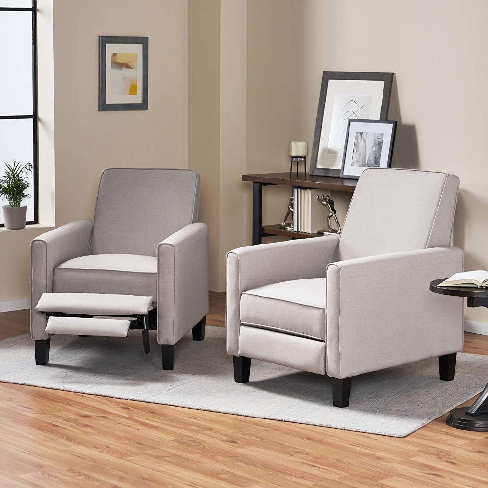 Set of 2 Recliner Chair  Tapered Legs With Padded Seat and Pipe Accents   Transitional   Recliner Chairs   by Declusia  Houzz