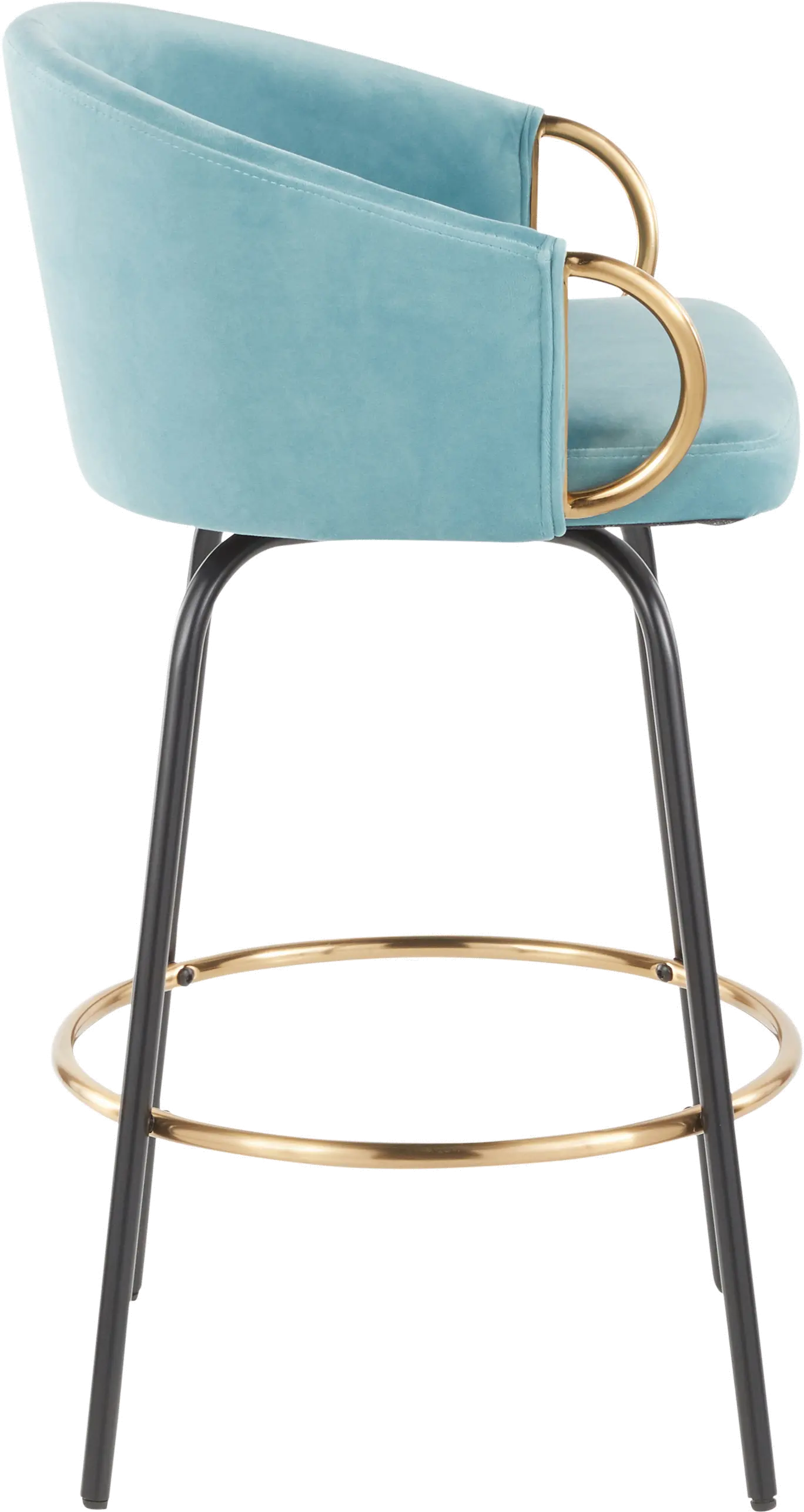 Claire Glam Gold and Light Blue Velvet Barstool Stool， Set of 2