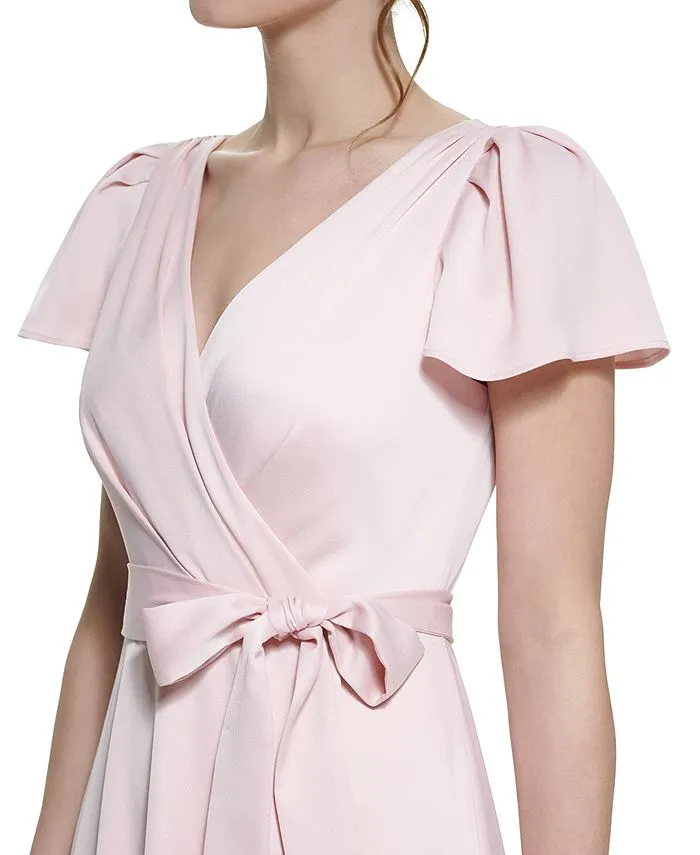 Women's Crepe-Back Satin Flutter-Sleeve Dress