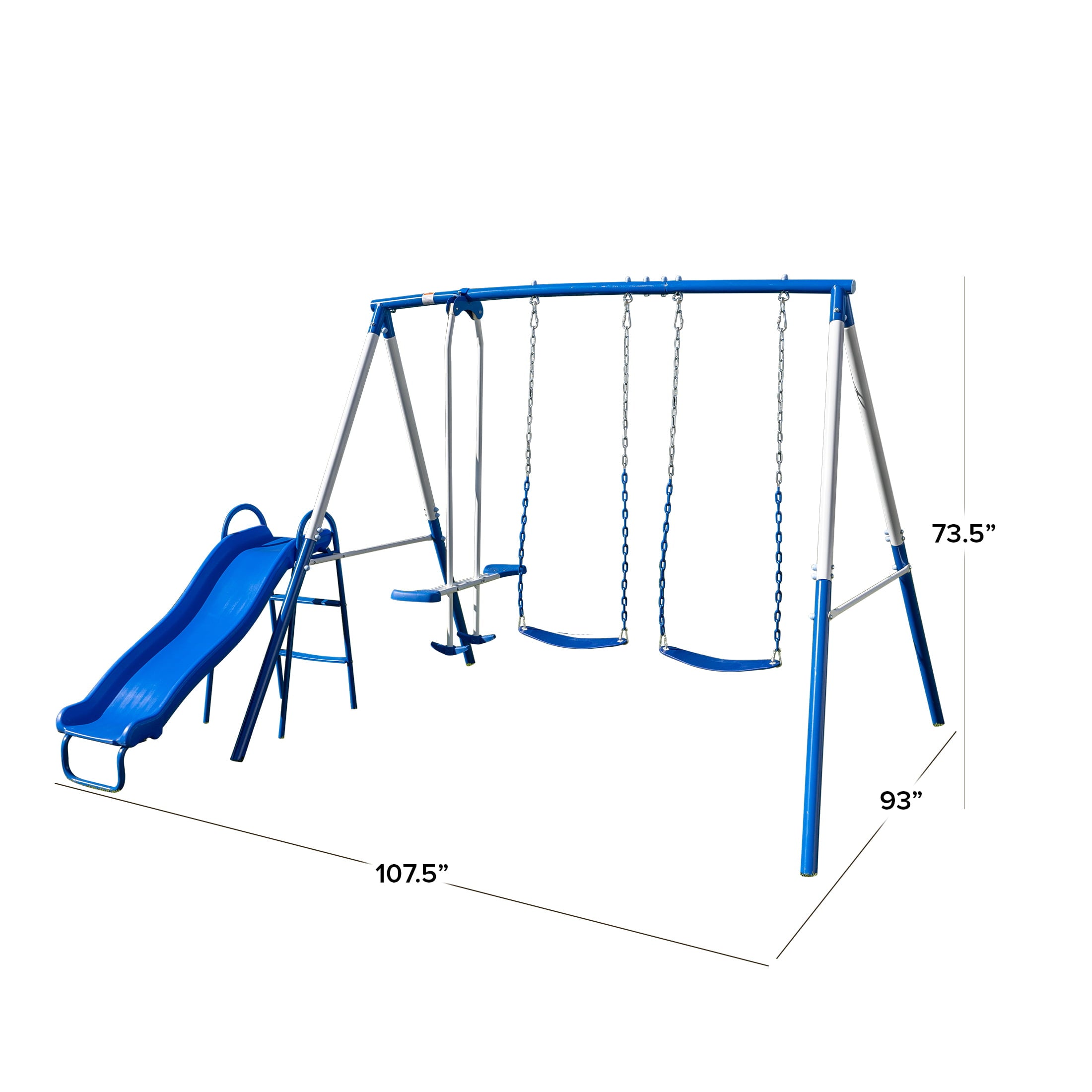 Sportspower Albany Metal Swing Set with 2 Person Glider Swing， 5ft Slide and 2 Adjustable Sling Swing Seats