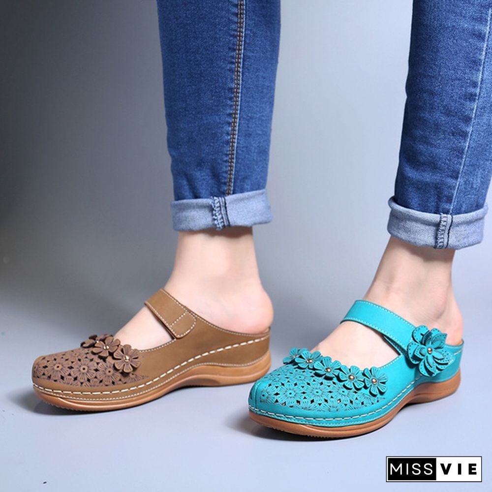 Women Vintage Style Sandals Flats Shoes Summer Casual Shoes Retro Shoes for Women Leather Shoes