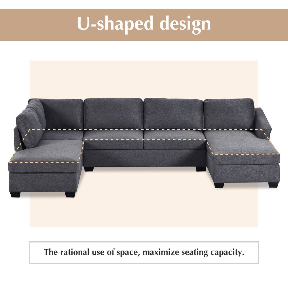 U shape Convertible Sectional Sofa Set   Large Modular Extra Wide Chaise Lounge Couch 4 Seat Sofa with Reversible Ottomans