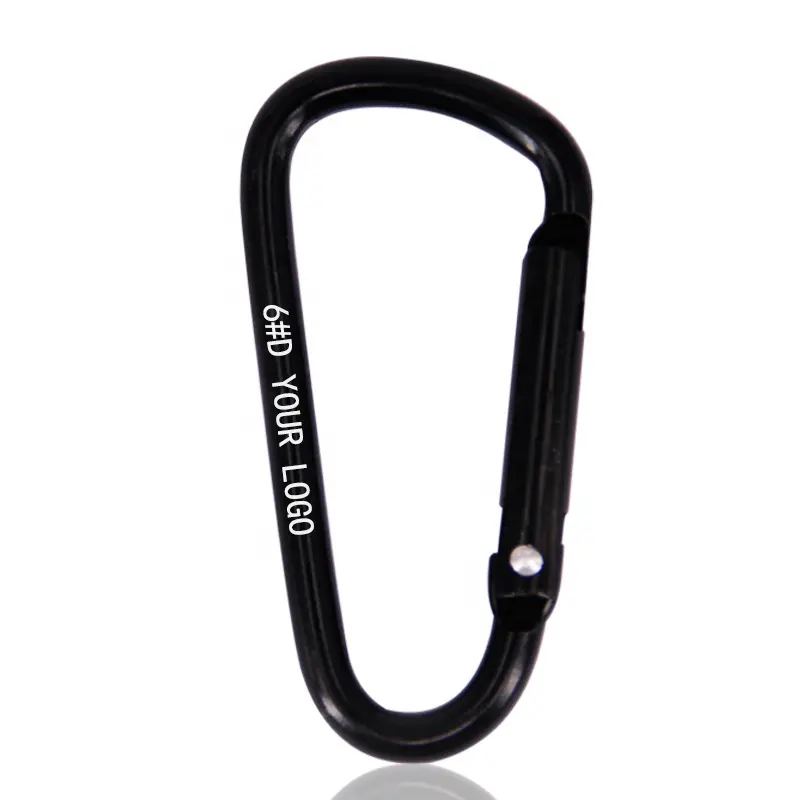 baichao OEM/ODM 6 D 55*28*4.2mm Aluminum alloy metal clip spring BLACK carabiner hook for camping hiking bag/fishing/tent/ball