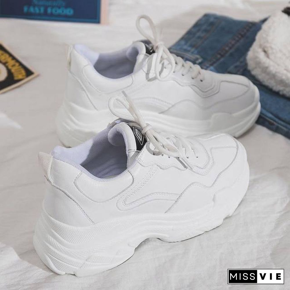 White Women Shoes New Chunky Sneakers For Women Lace-Up White Vulcanize Shoes Casual Fashion Dad Shoes Platform Sneakers Basket