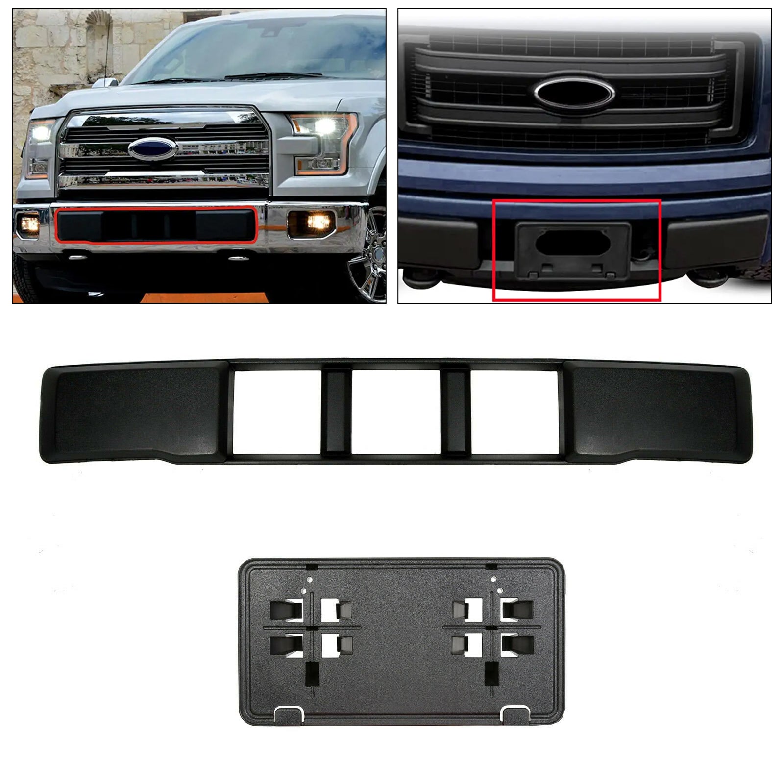 Kojem Front Bumper Trim Panel +License Plate Bracket for 2015 2016 2017 Ford F-150 Replaces FL3Z17E810CA， FO1044110