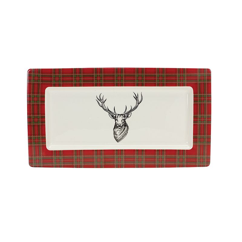 Winter Plaid Deer Platter (set Of 2)