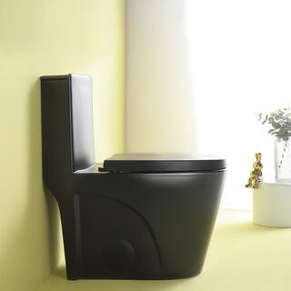 FUNKOL One-Piece 1.11.6 GPF Automatic Dual Flush Elongated Shape Ceramic Toilet in Black LML-T-B01