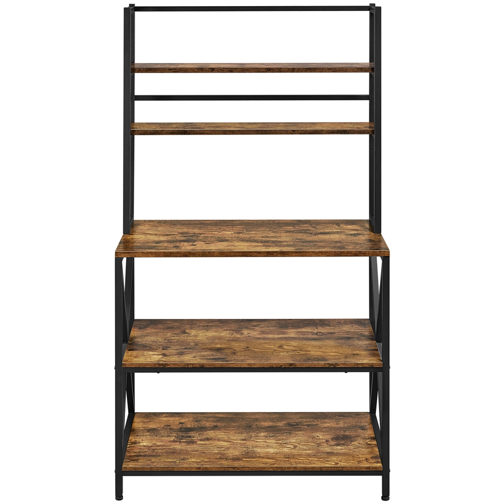 Yaheetech 5-Tier Baker's Rack Rustic Industrial Kitchen Storage Shelf Unit Microwave Stand with Adjustable Feet， Rustic Brown