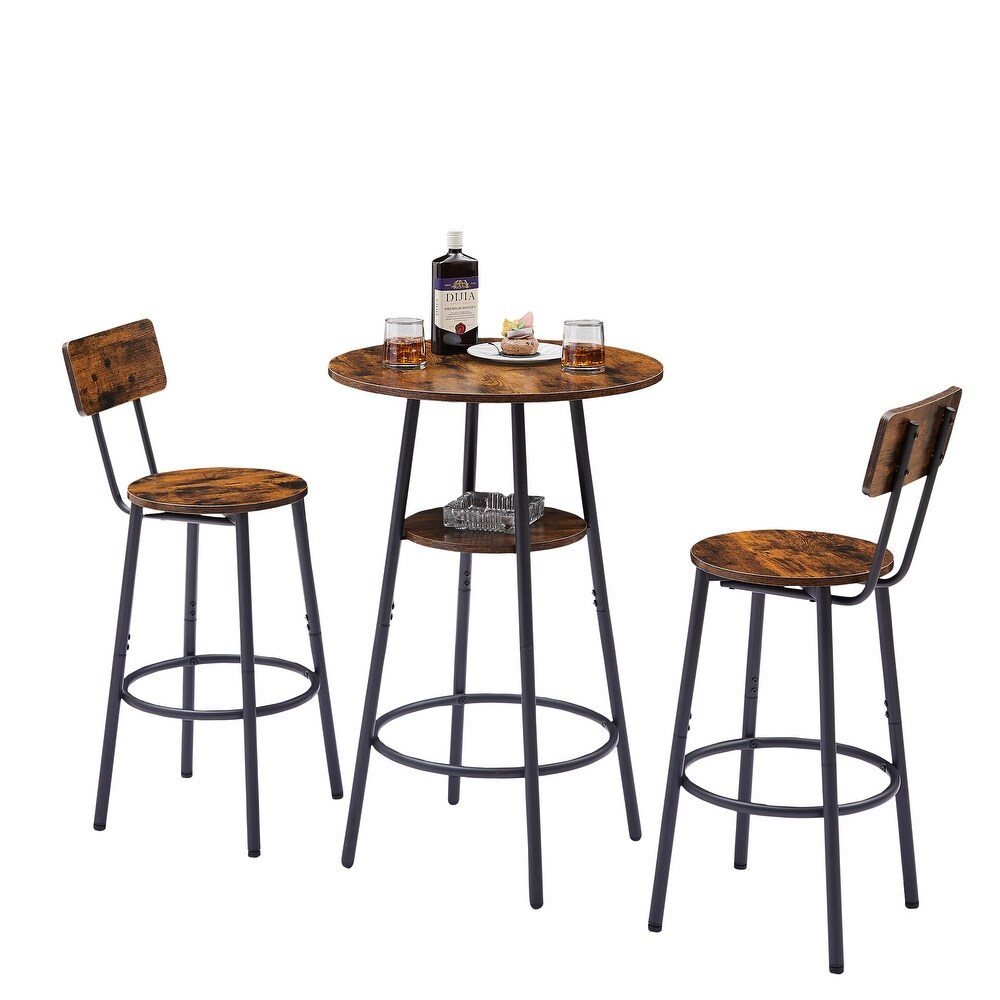 3 pcs Round Dining Bar Table Set with 2 Stool   Metal Frame (Set of 3)