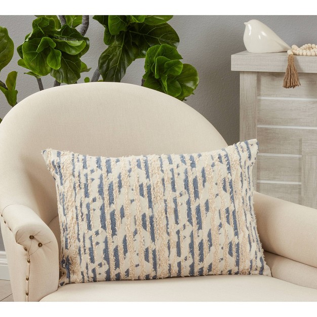 Oversized Poly filled Textured And Printed Lumbar Throw Pillow Blue Saro Lifestyle