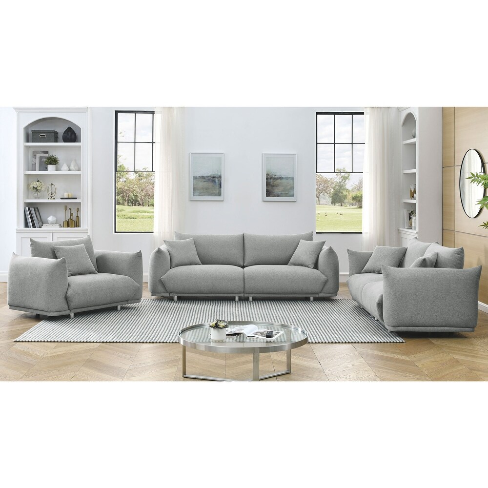 Livingroom Fabric Upholstered Combination Sofa Set Futon Sectional Sofa Set Streamlined Couch with Metal Legs   Pillows