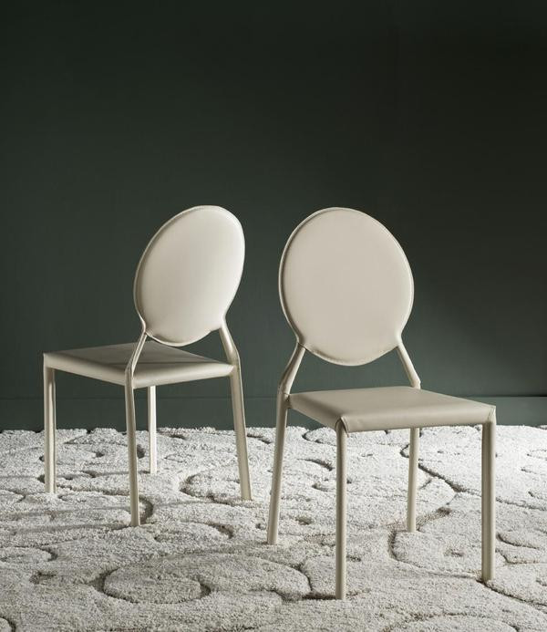 Racey 37  x27 x27h Round Back Leather Side Chair Buttercreme   Contemporary   Dining Chairs   by AED Luxury Home Decor  Houzz