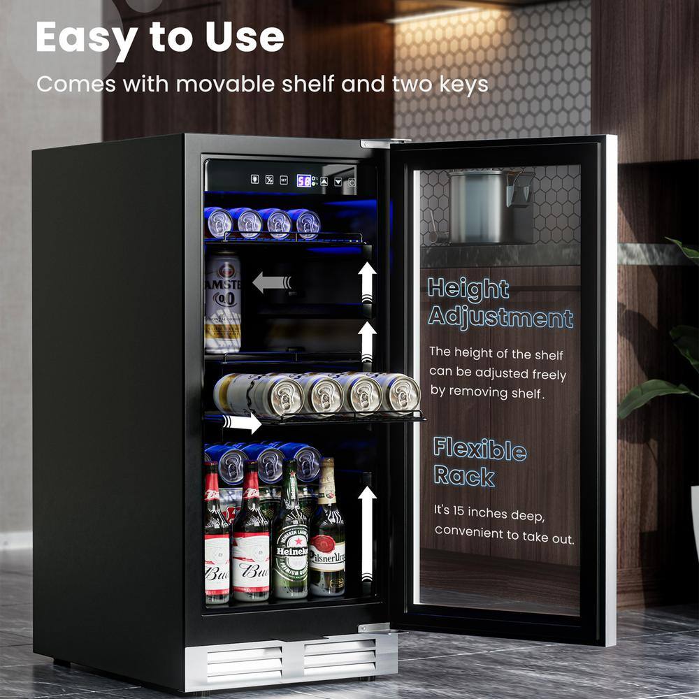 Gymax 15 in. 46-Bottle Wine and Refrigerator 100-Can Beverage Cooler Built-in Freestanding Beverage GYM09275