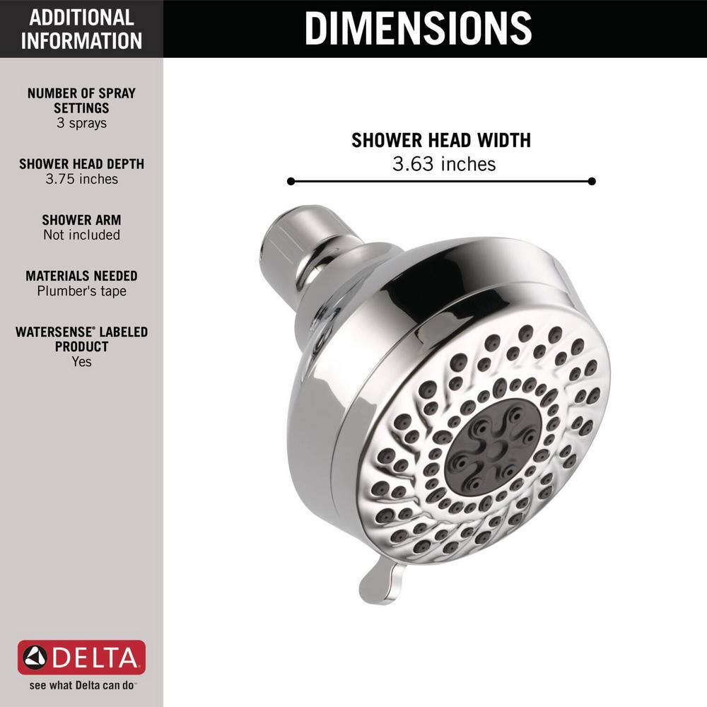 Delta 3-Spray Patterns 1.75 GPM 3.63 in. Wall Mount Fixed Shower Head in Chrome 75301