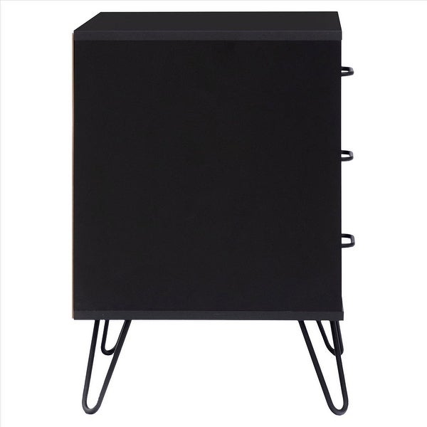 Side Table with 3 Drawers and Metal Hairpin Legs - 23.62 H x 17.56 W x 16.65 L Inches