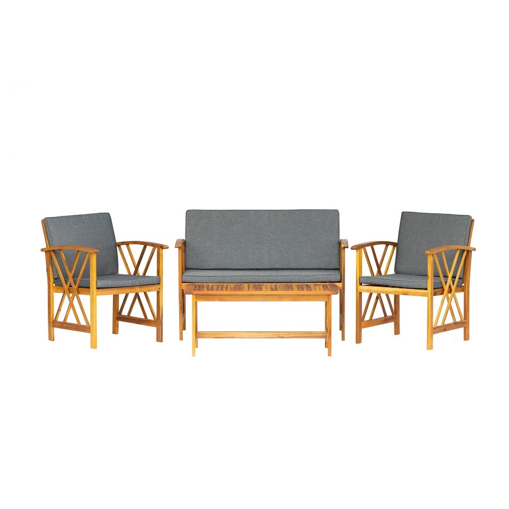 Beckton 4 Piece Outdoor Wood Patio Chat Set with Cushions