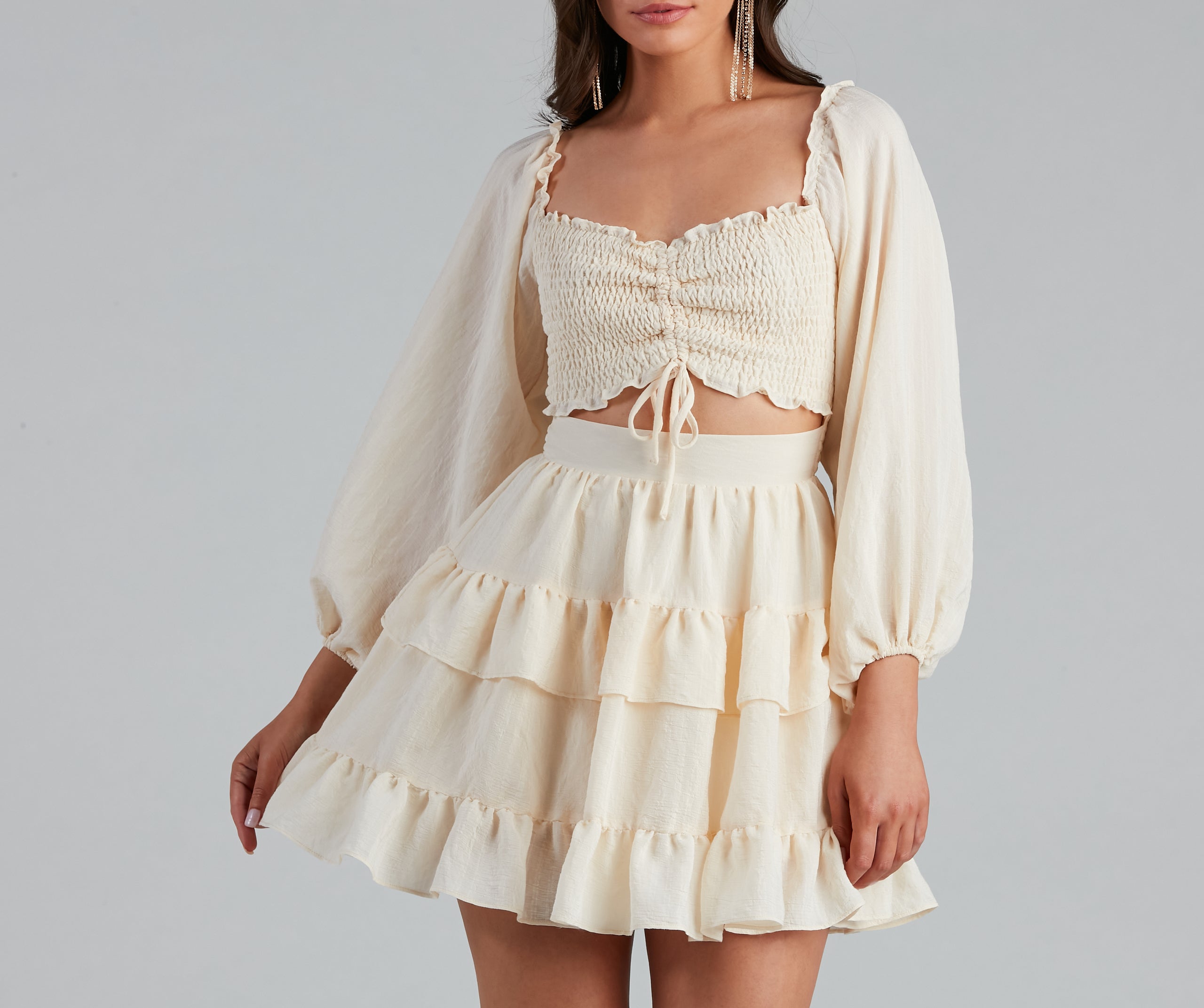 So Sweet Ruffled Cutout Skater Dress